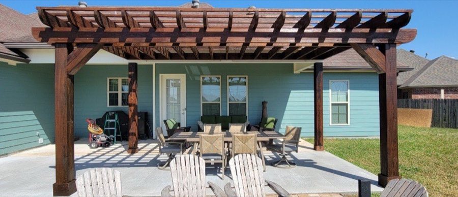 Restoration — pergola re-stained and patio refresh, The Paint Guys, Youngsville LA