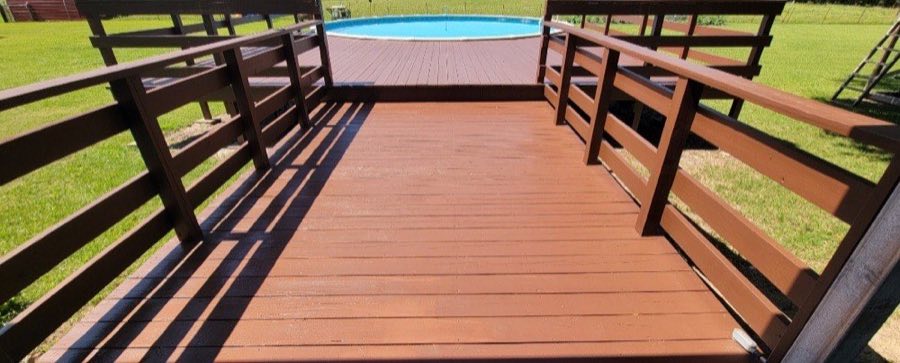 Restoration — pool deck stain close-up finish, The Paint Guys, Rayne LA
