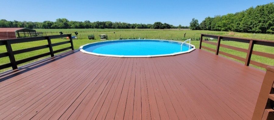 Restoration — above-ground pool deck restained, The Paint Guys, Broussard LA
