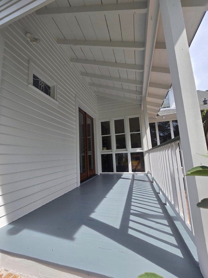 Exterior — white side porch with trim detail, The Paint Guys